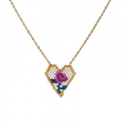 304 Stainless Steel Necklace with Miyuki Heart Flower 40+5cm