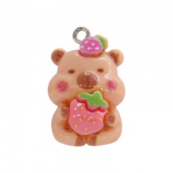 Resin Pendant Capybara with Strawberry 17x24mm