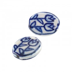 Ceramic Bead Oval Flat with Flowers 15x20mm/5mm