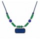 Necklace with Blue Enamel Bar & Green Beads on Blue Cord