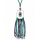 Necklace with Silver Frame, Purple Enamel & Green Tassels
