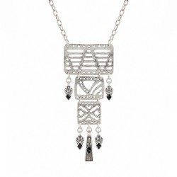 Necklace with Silver Multiple Pendants & Black Enamel