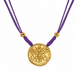 Necklace with Gold Metal Bee Pendant on Purple Cord