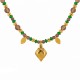 Necklace with Brown & Green Beads and Gold Metal Rhombus