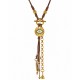 Necklace with T-Bar Clasp, Metal Eye & Enamel on Brown Cord