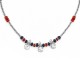 Necklace with Silver Beads, Red-Blue Rondelles & Discs