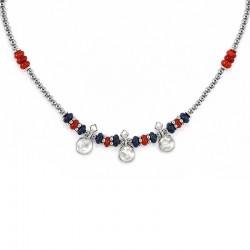Necklace with Silver Beads, Red-Blue Rondelles & Discs