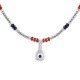 Necklace with Silver Beads, Blue Enamel & Red Spacers