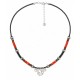 Necklace with Black Beads, Red Tubes & Silver Discs