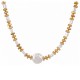 Necklace with White Flat Pearl Bead & Gold Bars