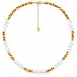 Necklace with White Baroque Pearl Tubes & Gold Beads