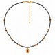 Necklace with Gold Pendant, Brown Enamel & Black Beads