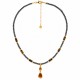 Necklace with Gold Irregular Pendant & Clear Brown Enamel