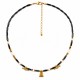 Necklace with Gold Eye Pendant, Black Tubes & White Cubes