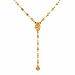 Necklace with Gold Virgin Mary, Heart & Beaded Chain
