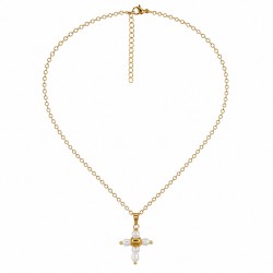 Necklace with a Gold Cross Pendant with Pearls & Gold Chain