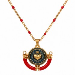 Chain Necklace with Transparent Blue Enamel & Heart Charm