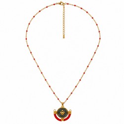 Chain Necklace with Transparent Blue Enamel & Heart Charm