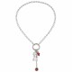 Silver Necklace with Virgin Mary Medallion & Red Flowers