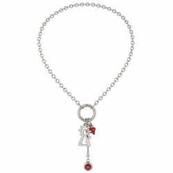 Silver Necklace with Virgin Mary Medallion & Red Flowers