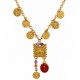 Gold Cross Necklace with Oval Motif & Red Transparent Enamel