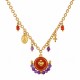 Gold Heart Necklace with Clear Red Enamel & Purple Pearls