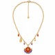 Gold Heart Necklace with Clear Red Enamel & Purple Pearls