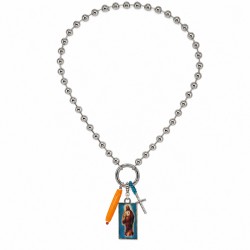 Necklace with Silver Jesus Pendant, Enamel & Cross