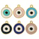 Colgante Redondo de Zamak Esmaltado con Ojo Turco, 25 mm/2 mm, Ø 2 mm