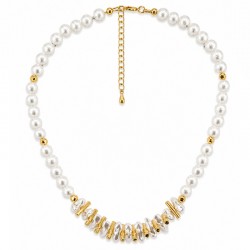 Necklace with White Pearls, Gold Bars & Baroque Pearls
