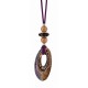 Necklace with Brown Ceramic Donut & Beads on Brown Cord