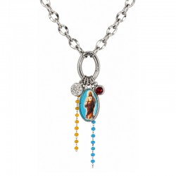 Collar con icono de Jesús en plata, esmalte y cadena de eslabones