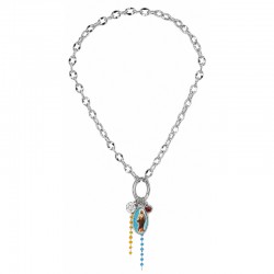 Necklace with Silver Jesus Icon, Enamel & Link Chain