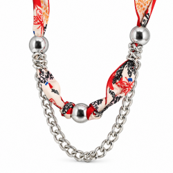 Collana con Sciarpa a Farfalla, Catena d'Argento e Perline