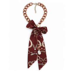 Collana con Fiocco Bordeaux, Catena in Oro Rosa e Perla