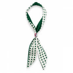 Necklace with Green Polka Dot Scarf & Iridescent Cube