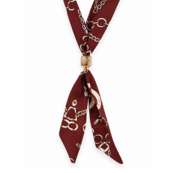 Collana con Sciarpa Bordeaux con Stampa a Catena e Cubo Trasparente