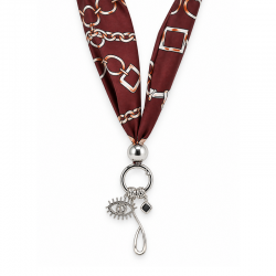 Collana con Sciarpa Bordeaux, Occhio Argentato e Goccia