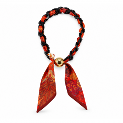 Necklace with Red Scarf, Black Chain & Gold Bead