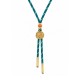 Collier avec Cordon Tressé Bleu Sarcelle. Pièce Dorée et Entre-Deux Corail