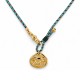 Necklace with Multicolor Braided Cord & Embossed Gold Coin