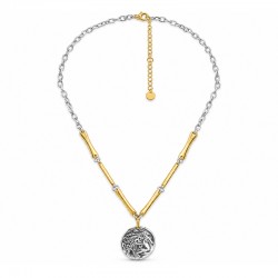 Necklace with Gold Bars & Silver Embossed Coin Pendant