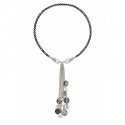 Necklace with Hematite, Silver Chain Tassels & Coin Charms