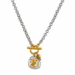 Collana con Chiusura a T, Gufo Dorato e Catena a Maglie d'Argento