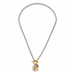 Collana con Chiusura a T, Gufo Dorato e Catena a Maglie d'Argento