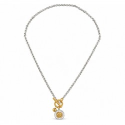 Necklace with T-Bar Clasp, Gold Sun & Silver Link Chain