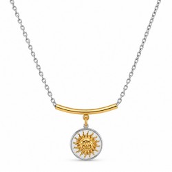 Collana con Medaglia a Forma di Sole Dorata e Barra Tubolare su Catena d'Argento