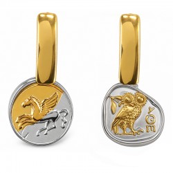Pendientes con Medallones Asimétricos Bicolor de Pegaso y Búho
