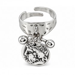 Anillo Con Medallón De Plata Y Perfil Griego Antiguo En Relieve