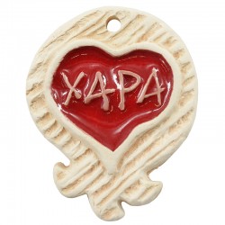 Enameled Ceramic Pendant Pomegranate with Heart 52x64mm